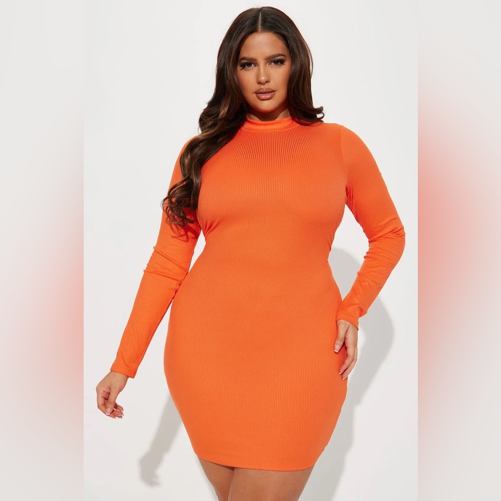 Fashion Nova Ribbed Mock Neck Orange Mini Dress 3XL